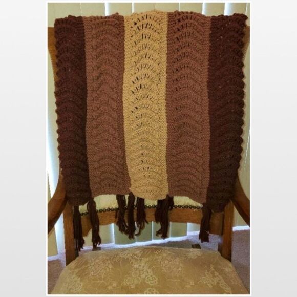 Vintage Hand Crochet Striped Home Blanket - Picture 4 of 15